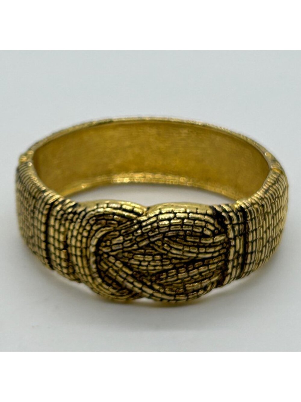 Vintage Gold -tone Chunky Bracelet Textured Knot Hinged Cuff Statement Bracelet